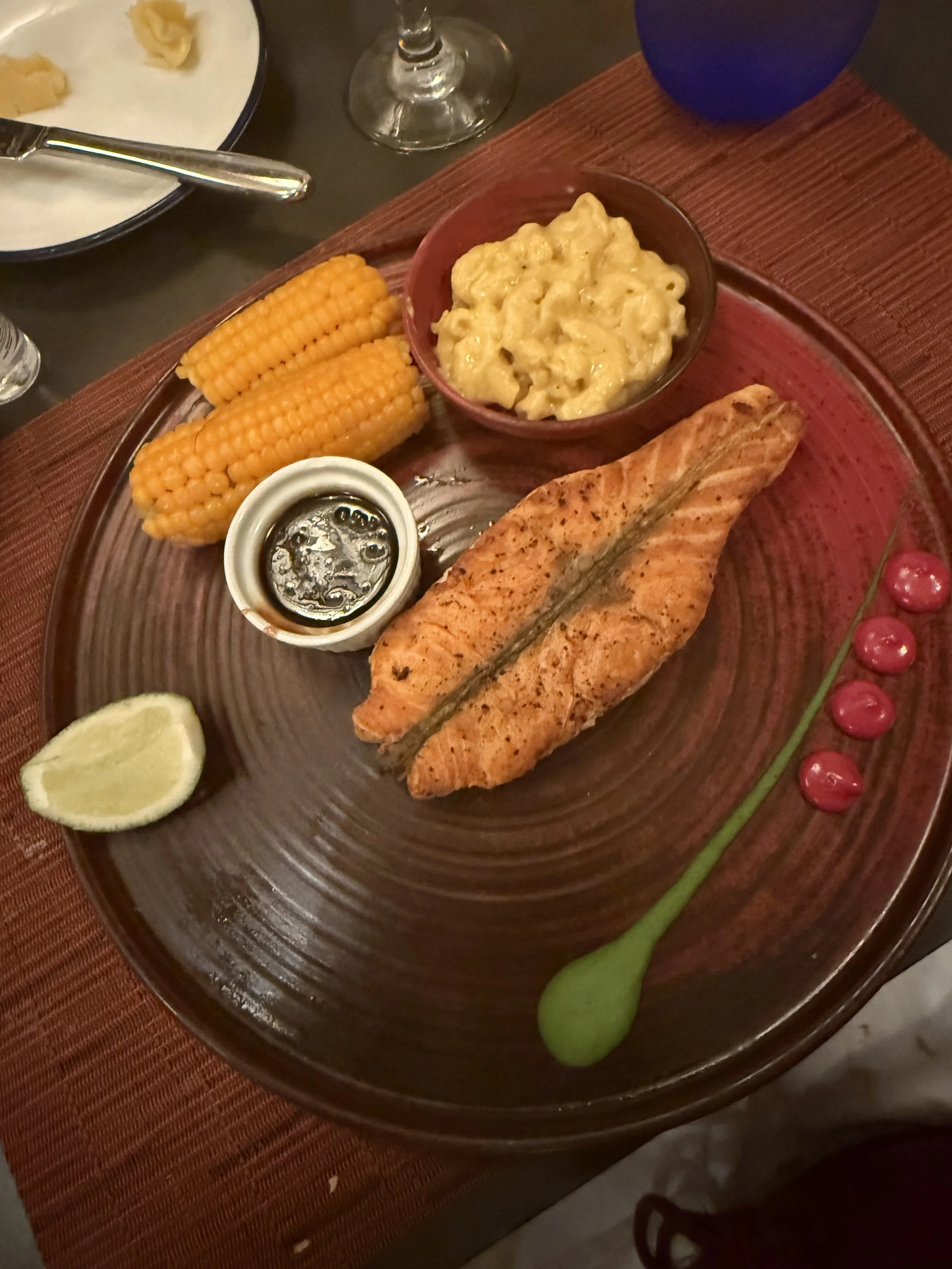 Caribbean-inspired dinner served at a tropical resort restaurant.