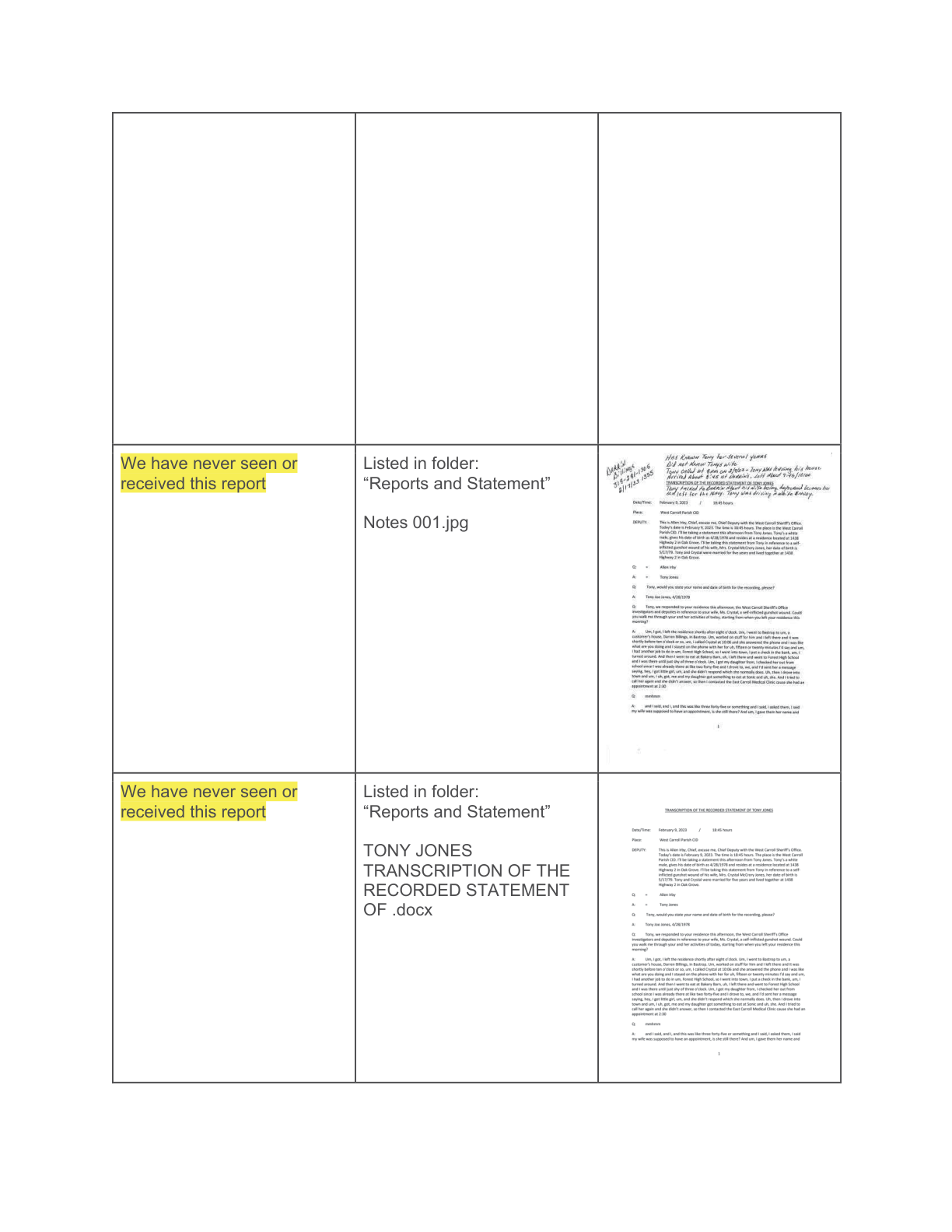Comparison of Records- Crystal's Case