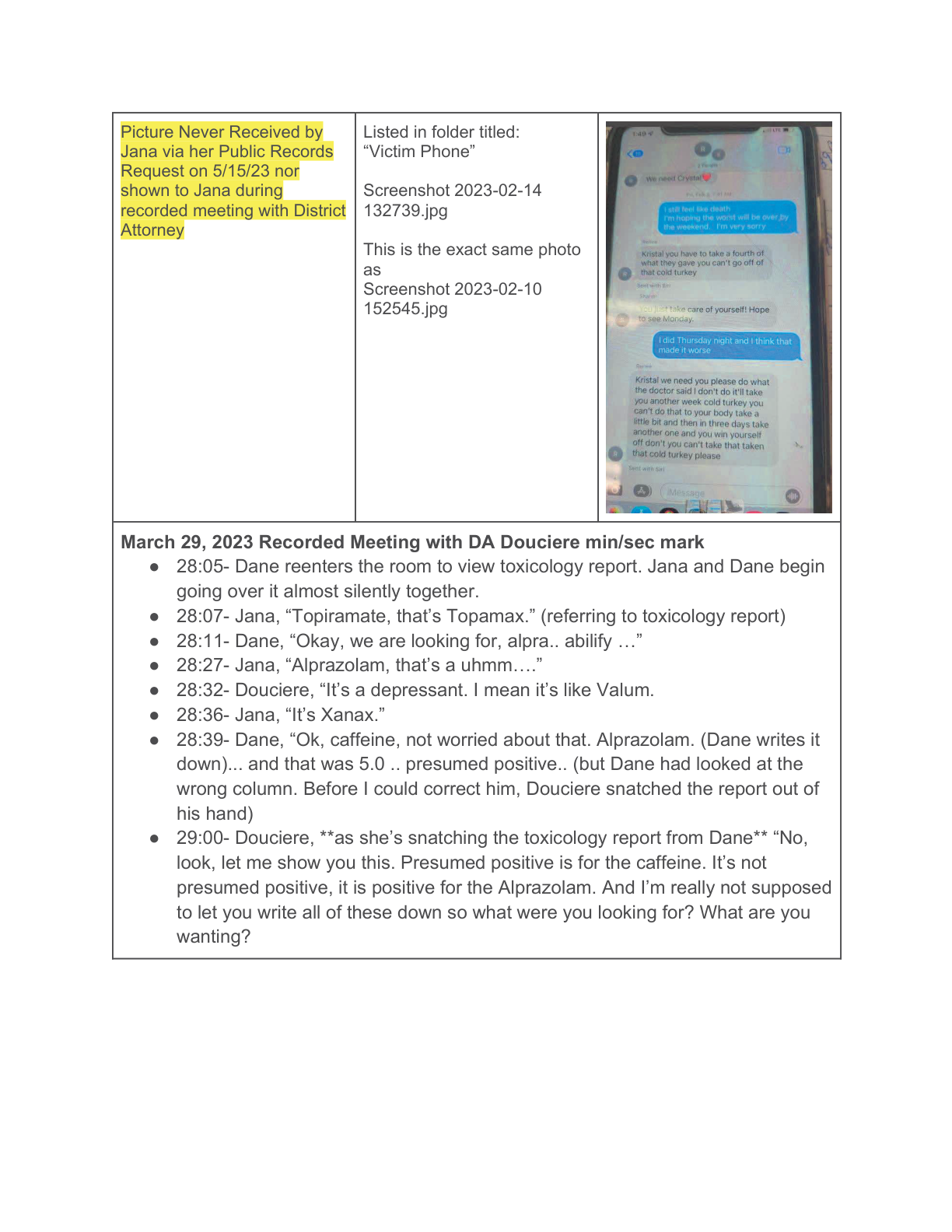 Comparison of Records- Crystal's Case