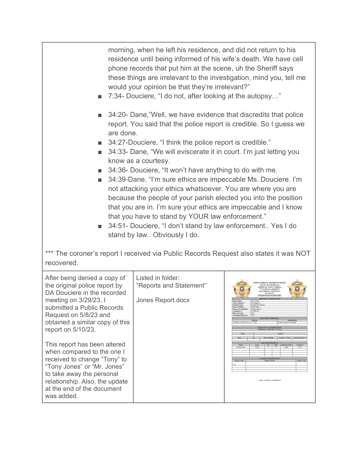 Comparison of Records- Crystal's Case