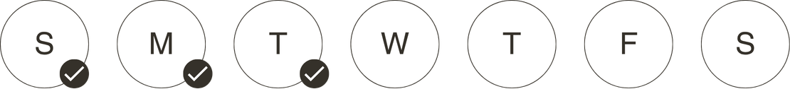 A weekly calendar with the first day as Sunday and the last day as Saturday. Only Sunday and Monday are marked with checkmarks.