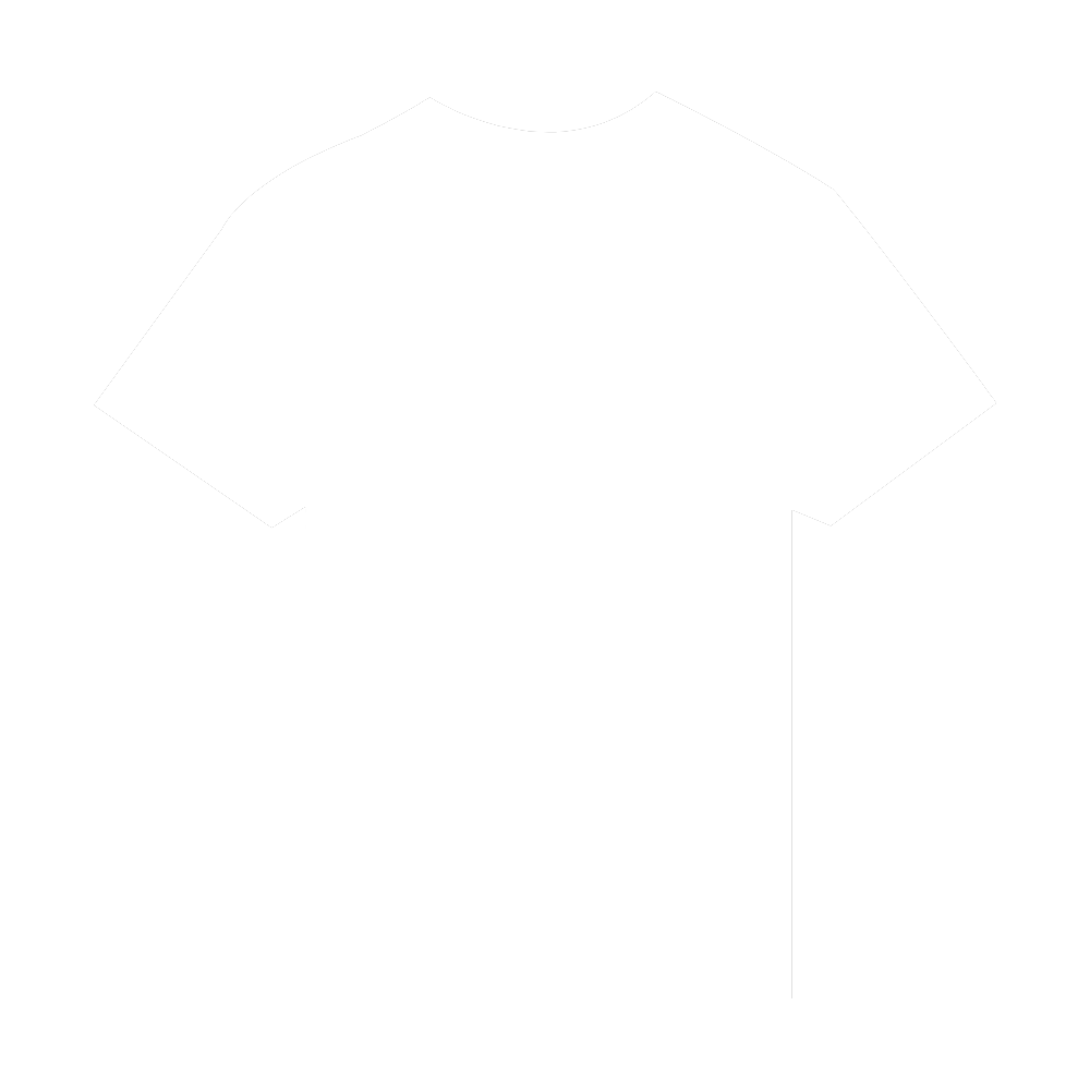 Silhouette of a plain white T-shirt on a black background.