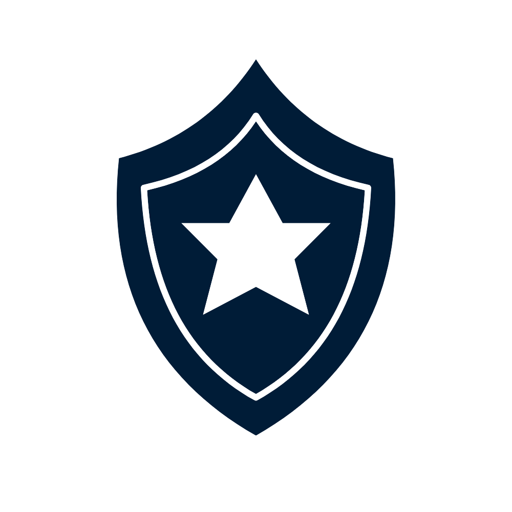 Shield with a star in the center, representing security or protection.