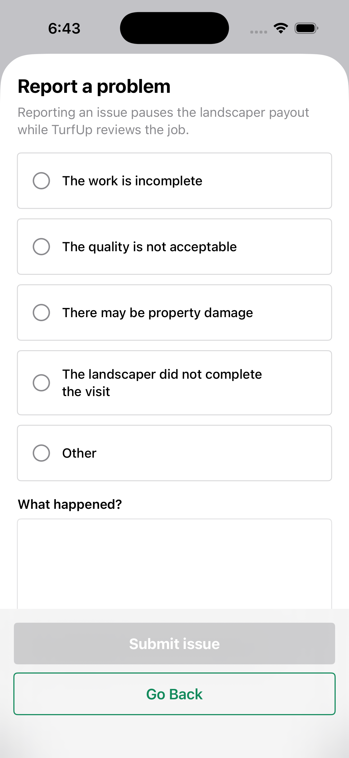 TurfUp App Dispute Step Two