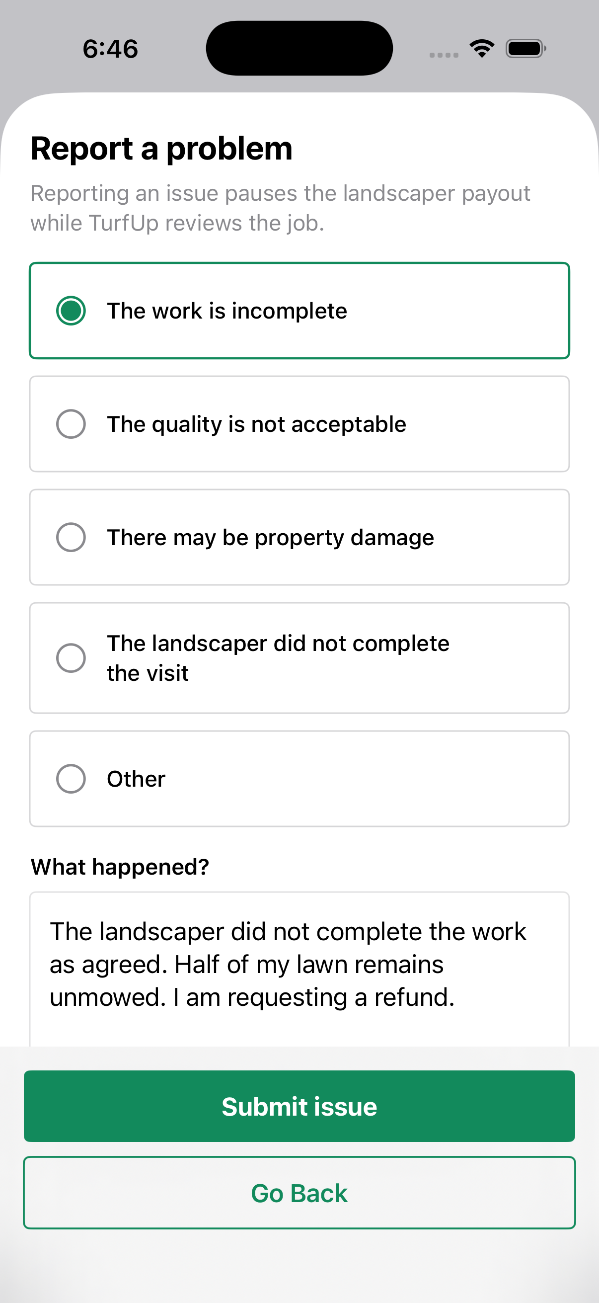 TurfUp App Dispute Step Three