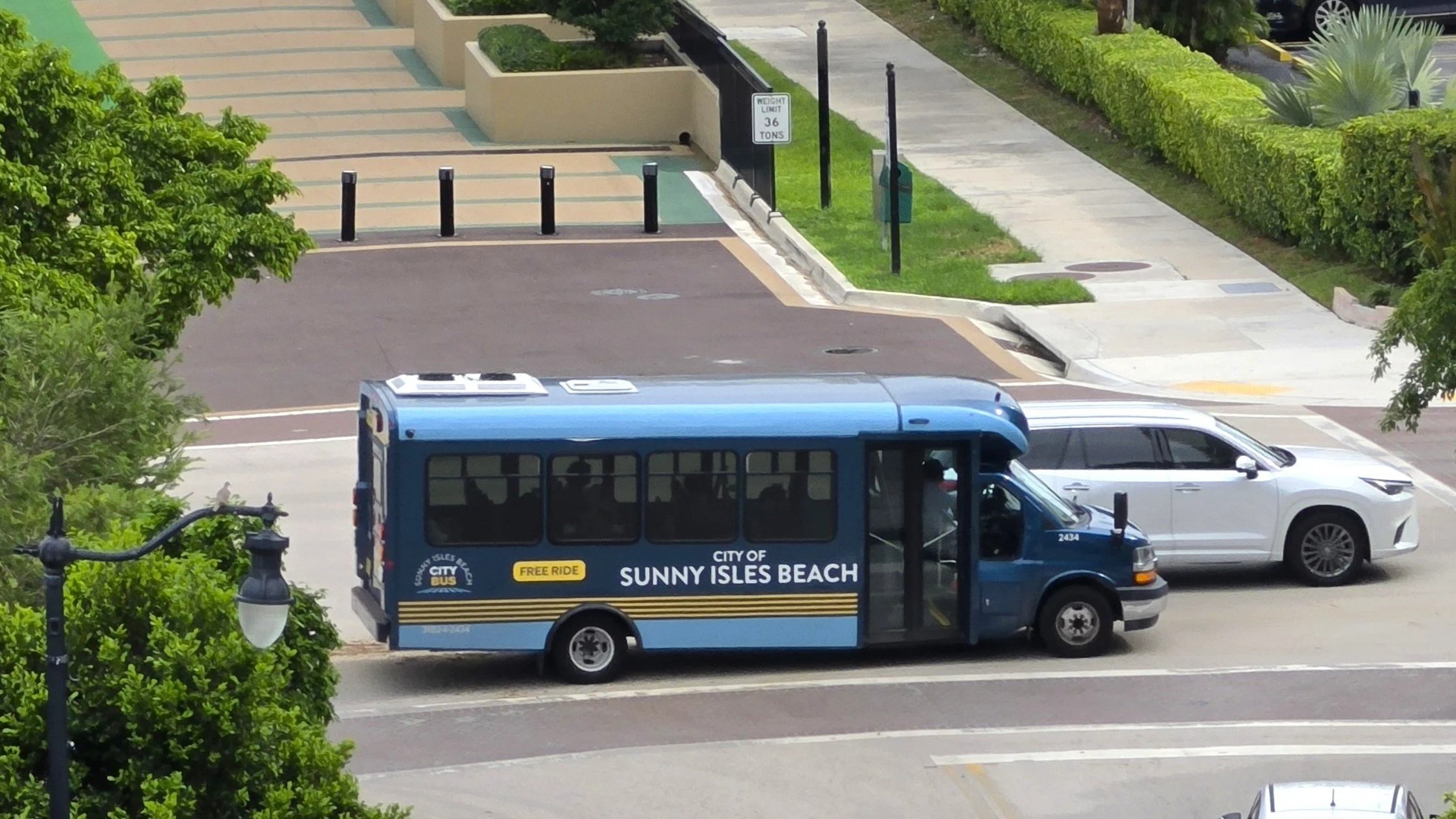 The Sunny Isles Beach city shuttle at the intersection of North Bay Road and 174th Street.