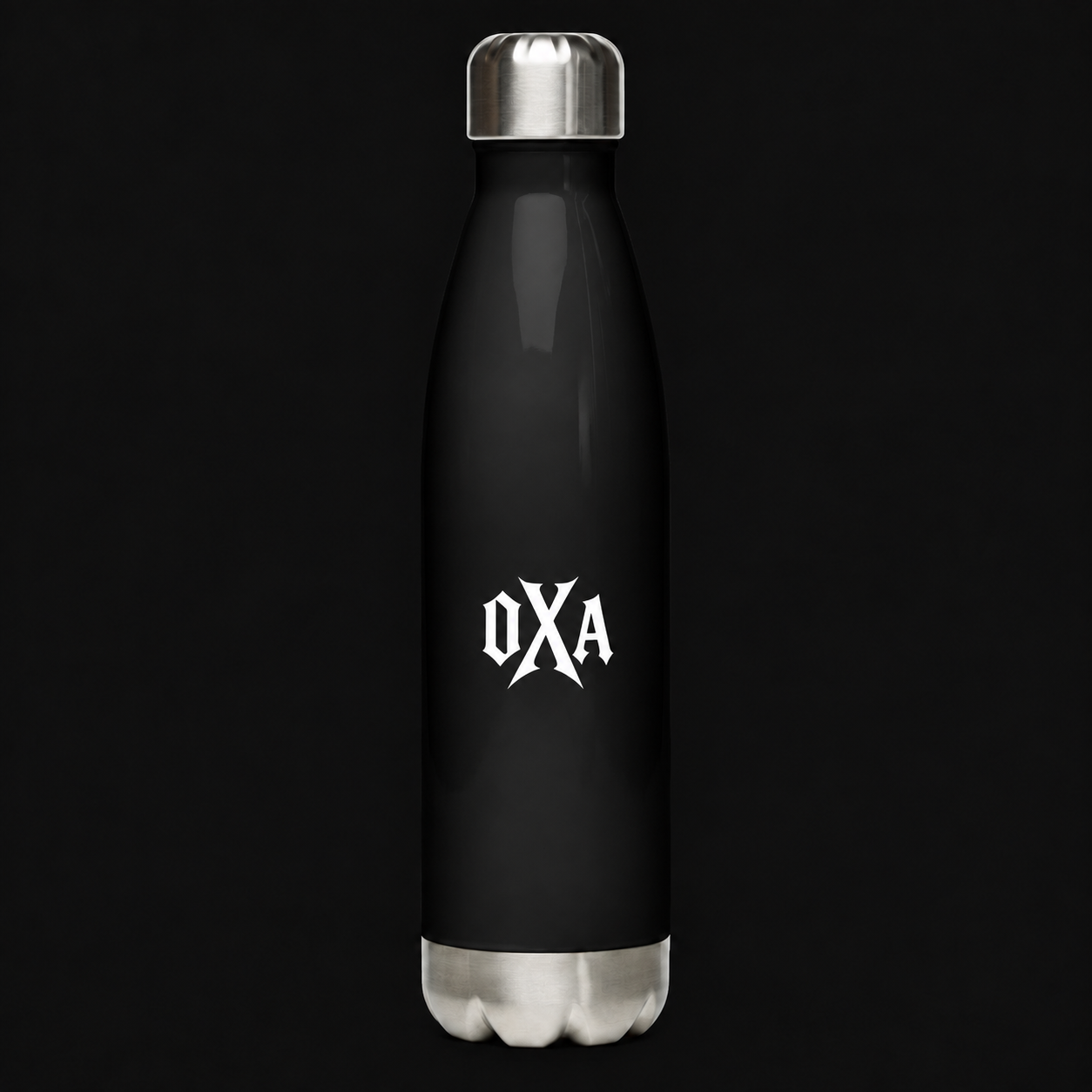 Elegante schwarze Isolierflasche mit OXA-Logo.png