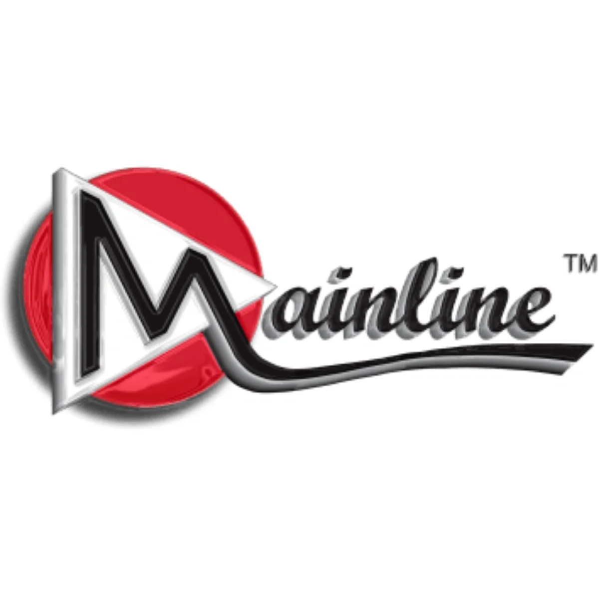 Logo with a stylized letter 'M' inside a diamond shape, a red circle background, and the word 'mailine' in black cursive font extending to the right.