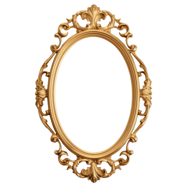 Ornate gold decorative mirror frame with an oval shape