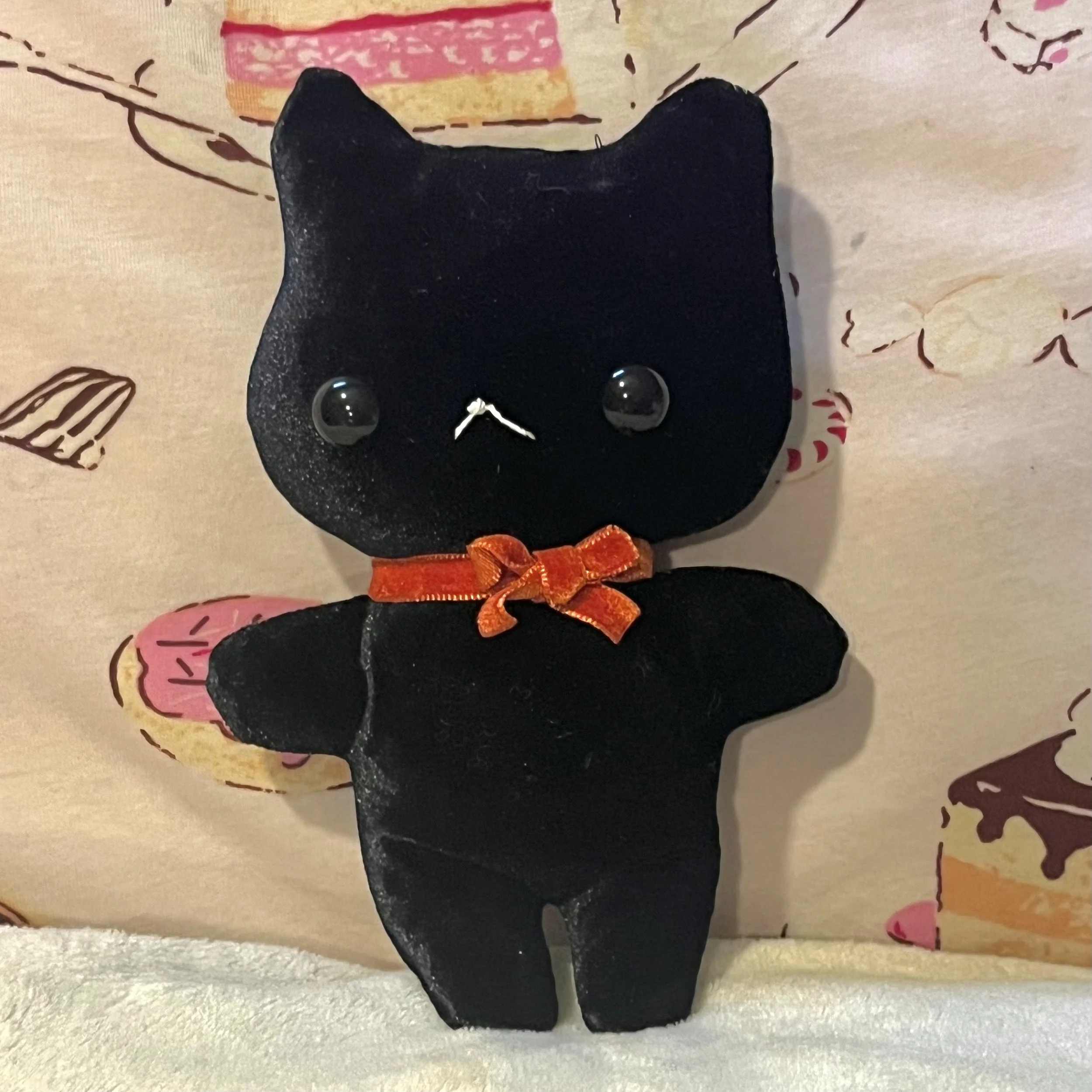 Black Cat Plushie (Orange Ribbon)