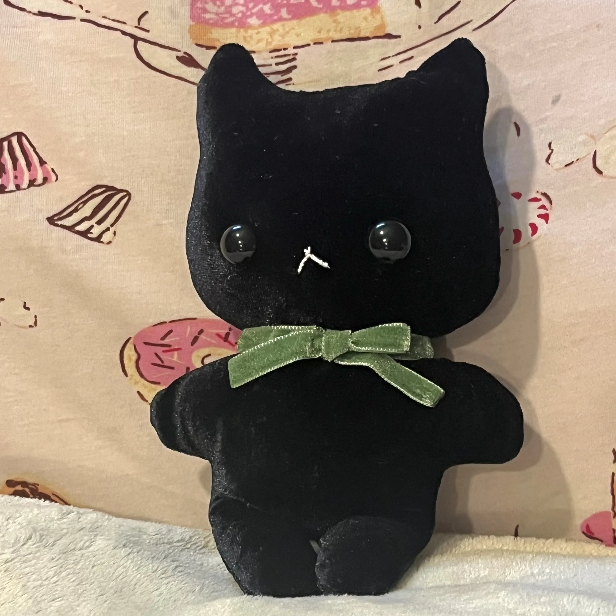 Black Cat Plushie (Green Ribbon)