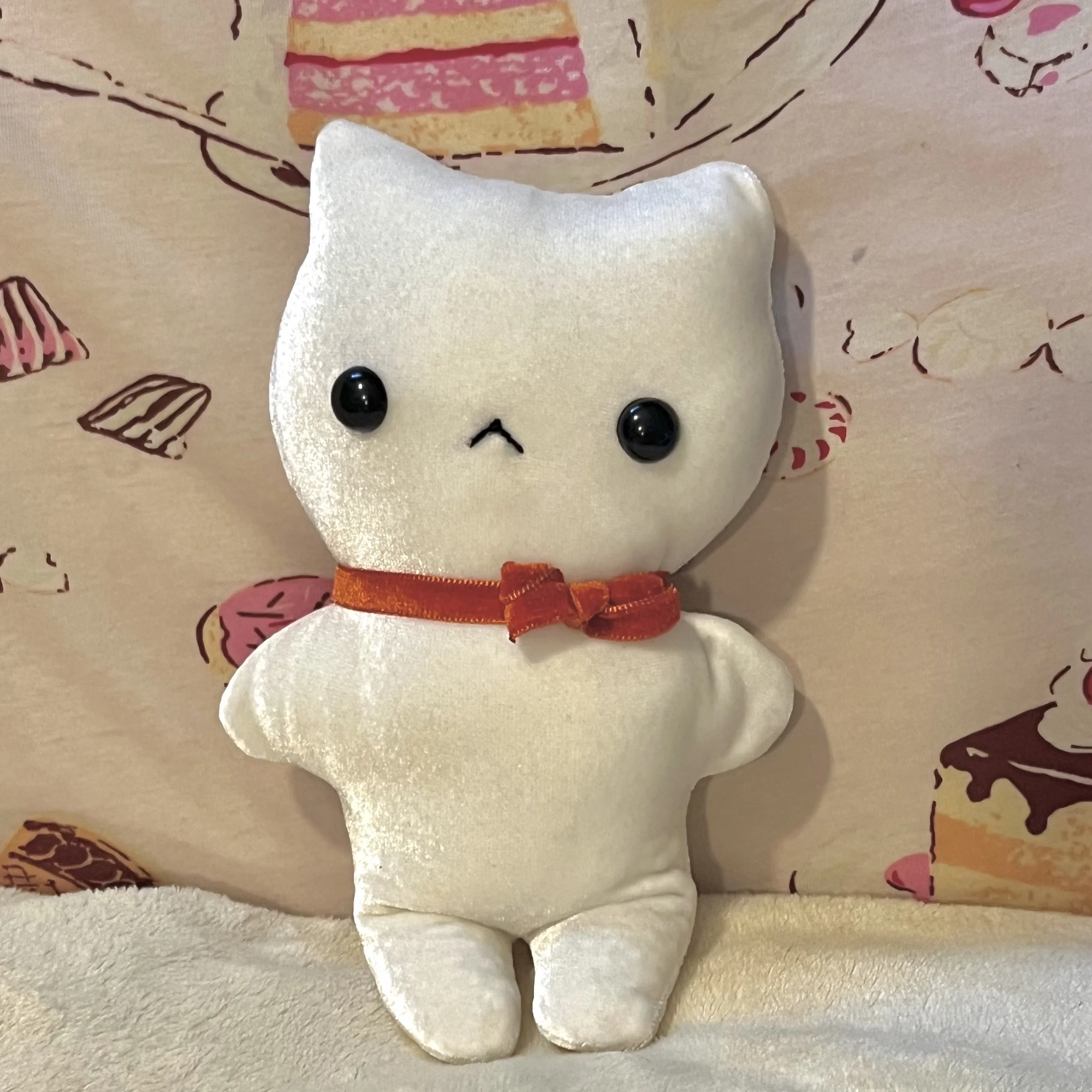 White Cat Plushie (orange ribbon)