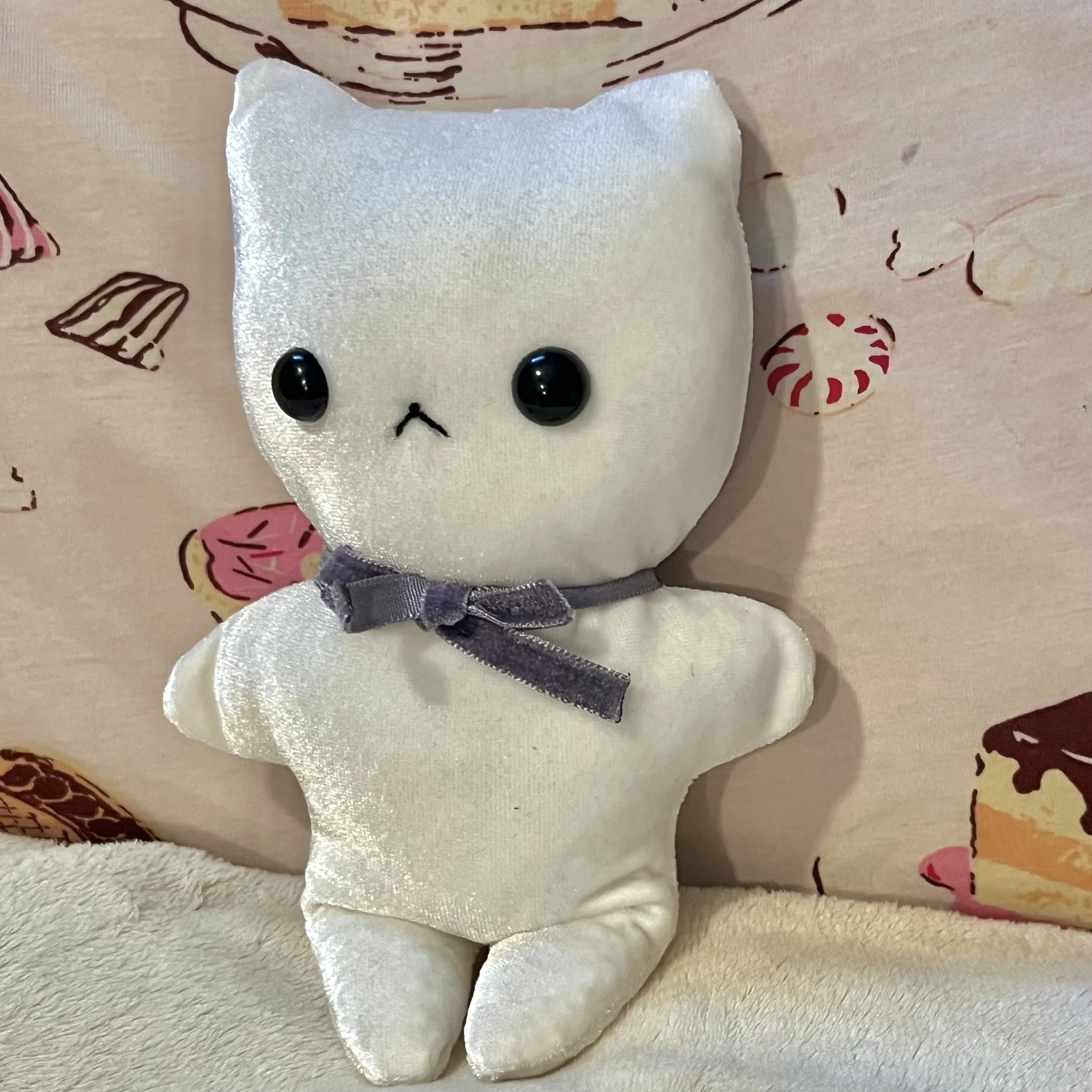 White Cat Plushie (purple ribbon)