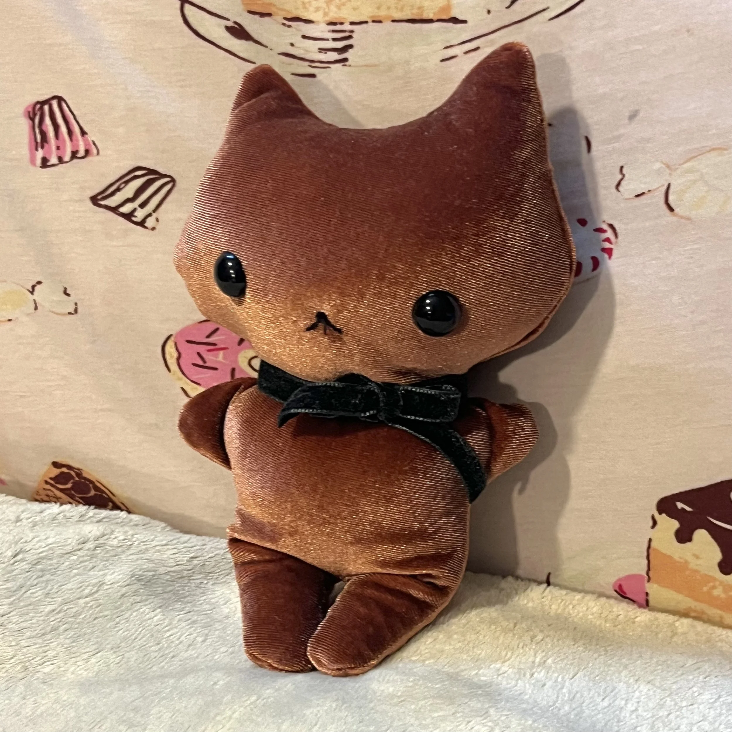 Brown/ Rust Orange Cat Plushie (Black Ribbon)