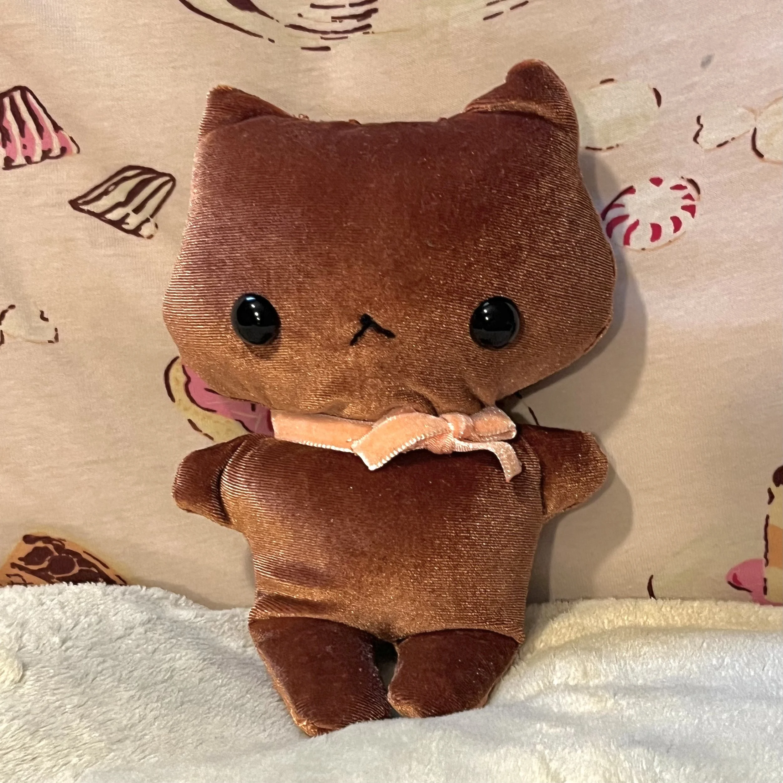 Brown/Rust Orange Cat Plushie (Pink Ribbon)