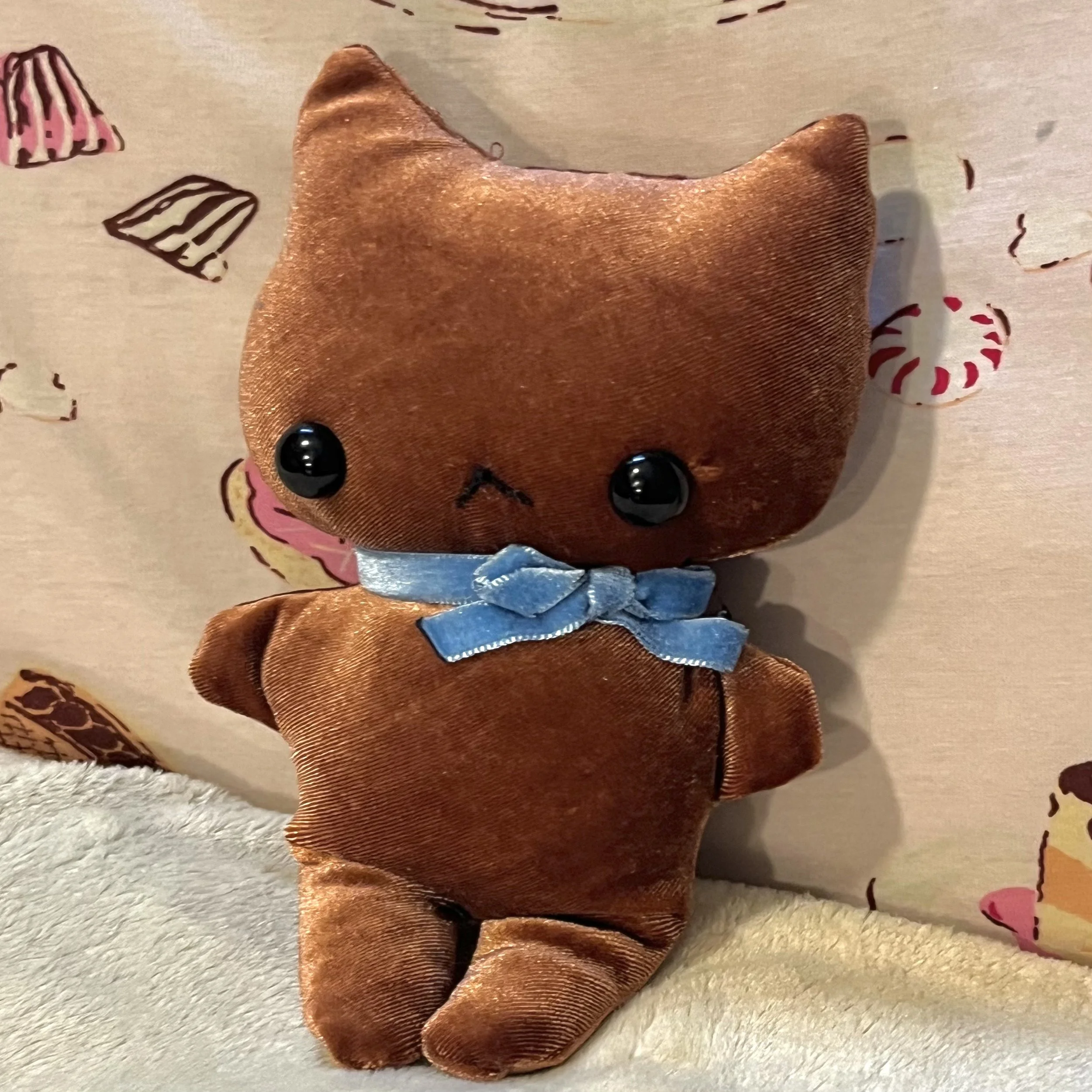 Brown/ Rust Orange Cat Plushie (blue ribbon)