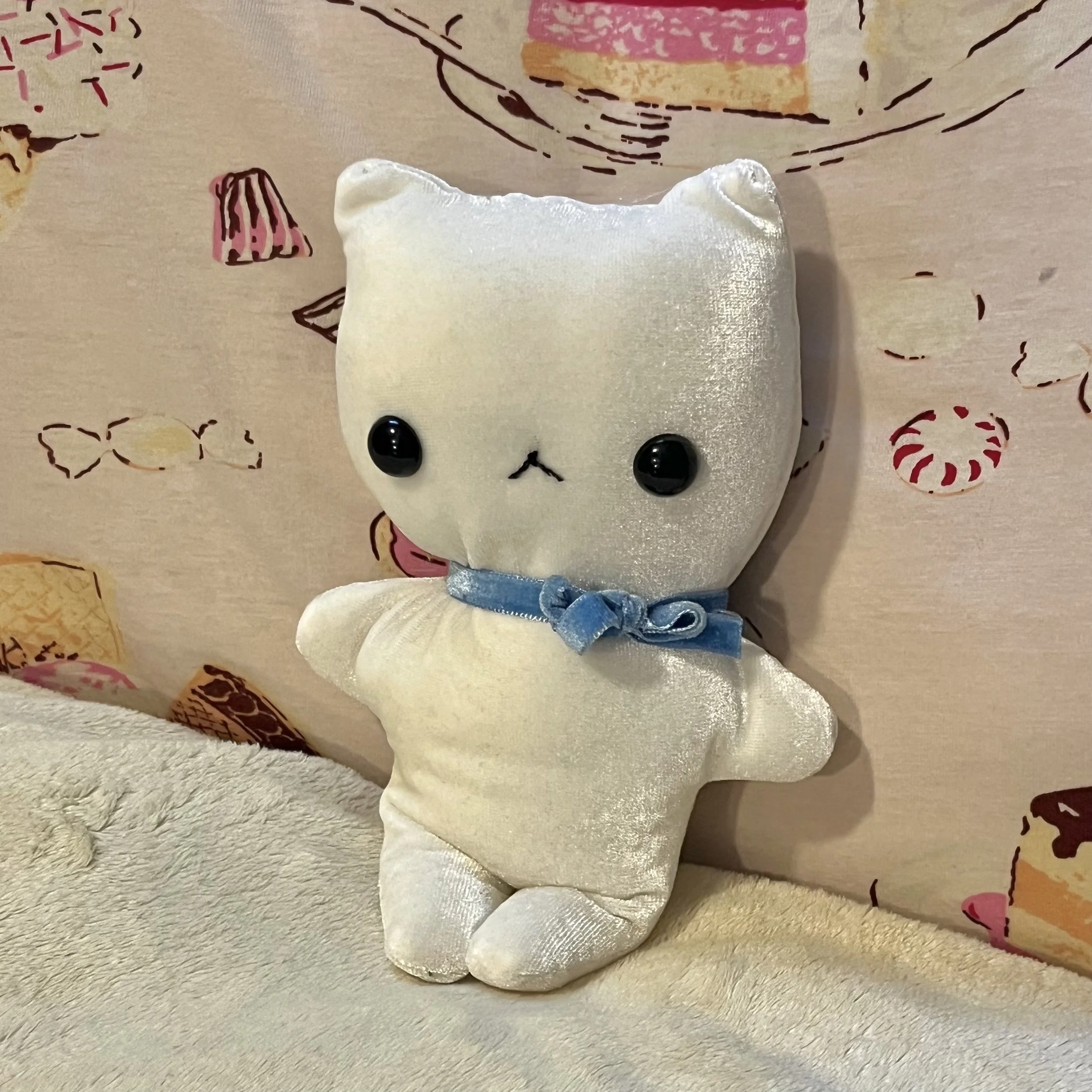 White Cat Plushie (blue ribbon)