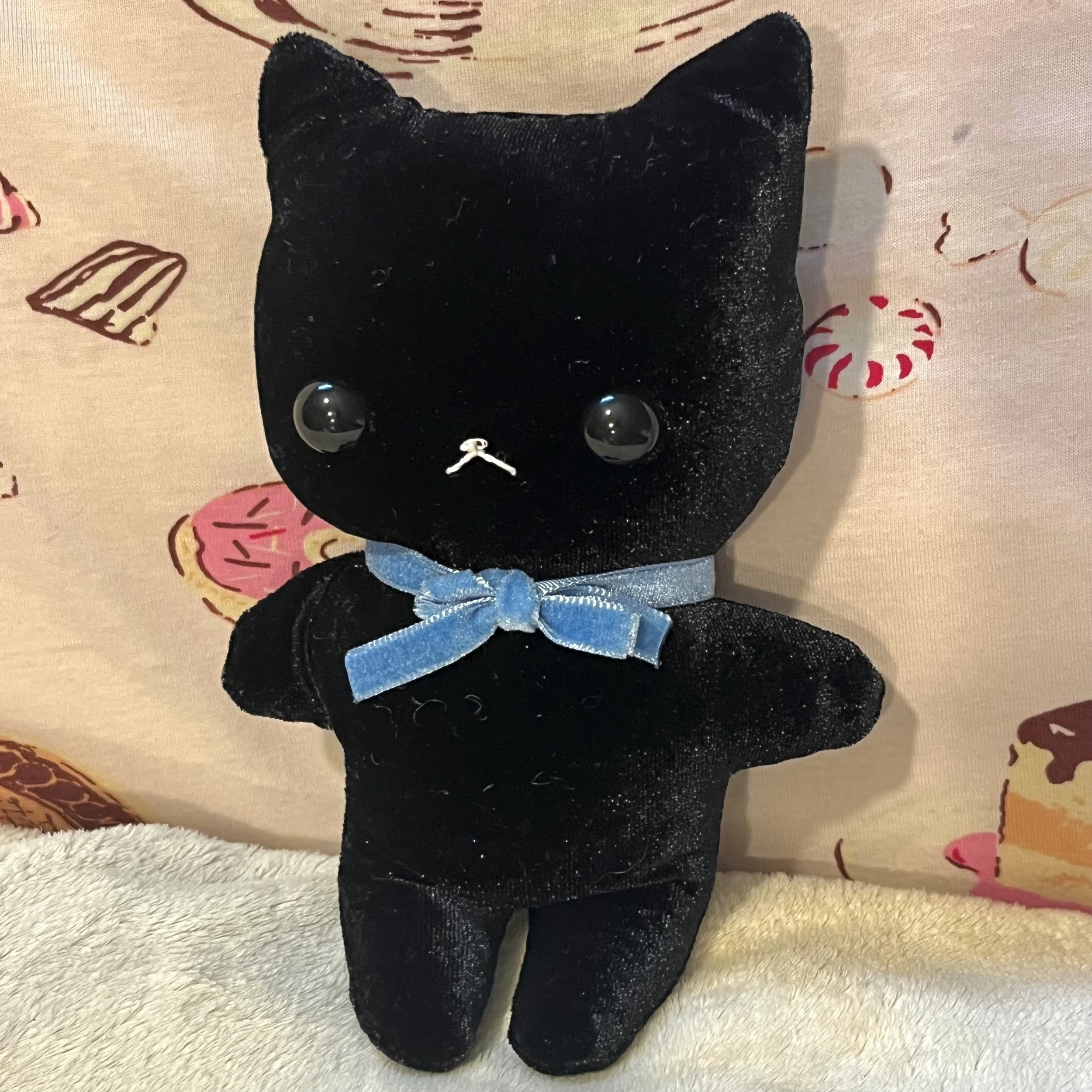 Black Cat Plushie (Blue Ribbon)