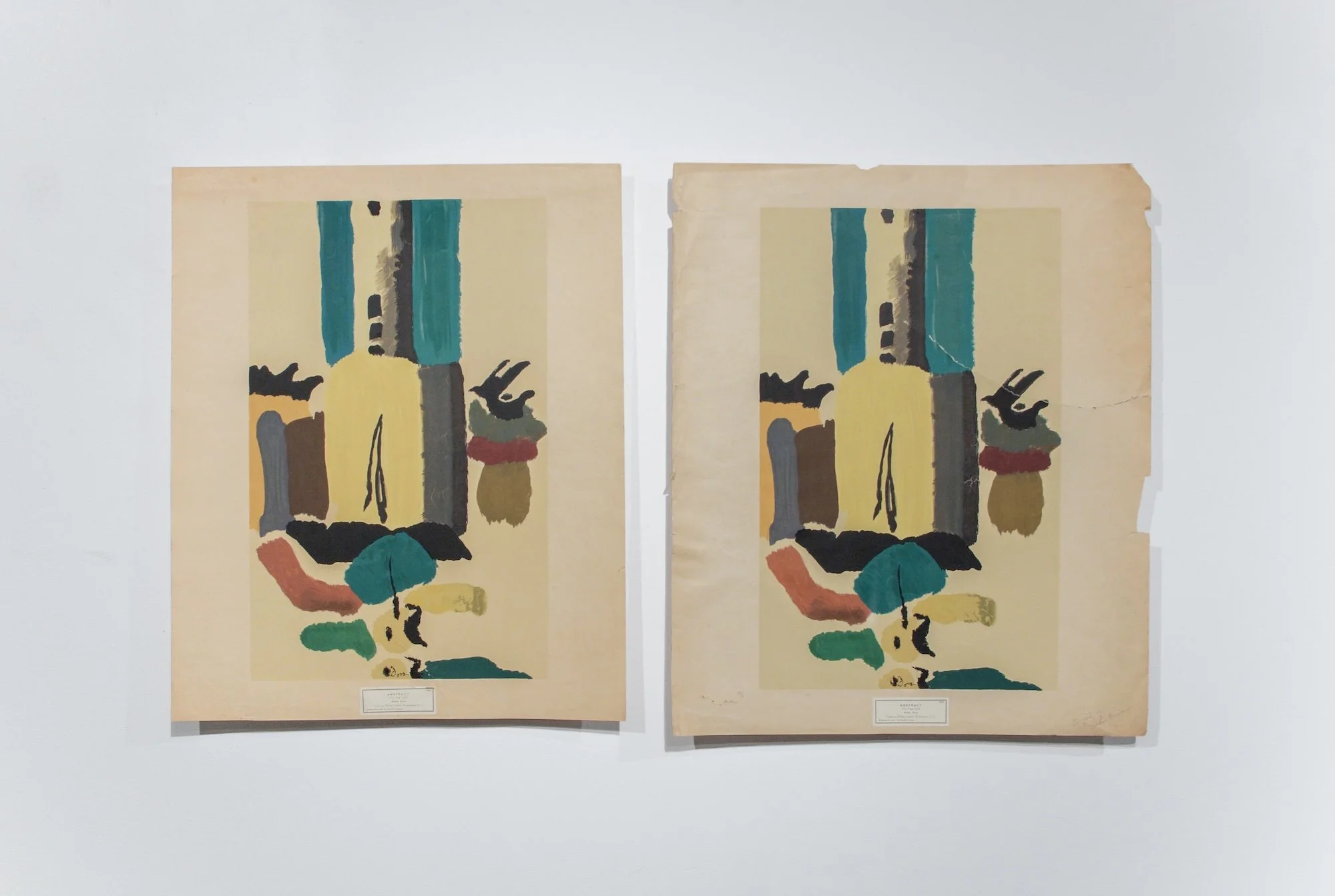 "One of These Belonged to Helen Annen," silkscreen reproductions of painting by Arthur Dove, adhesive labels, graphite inscription by Helen Annen; 2015