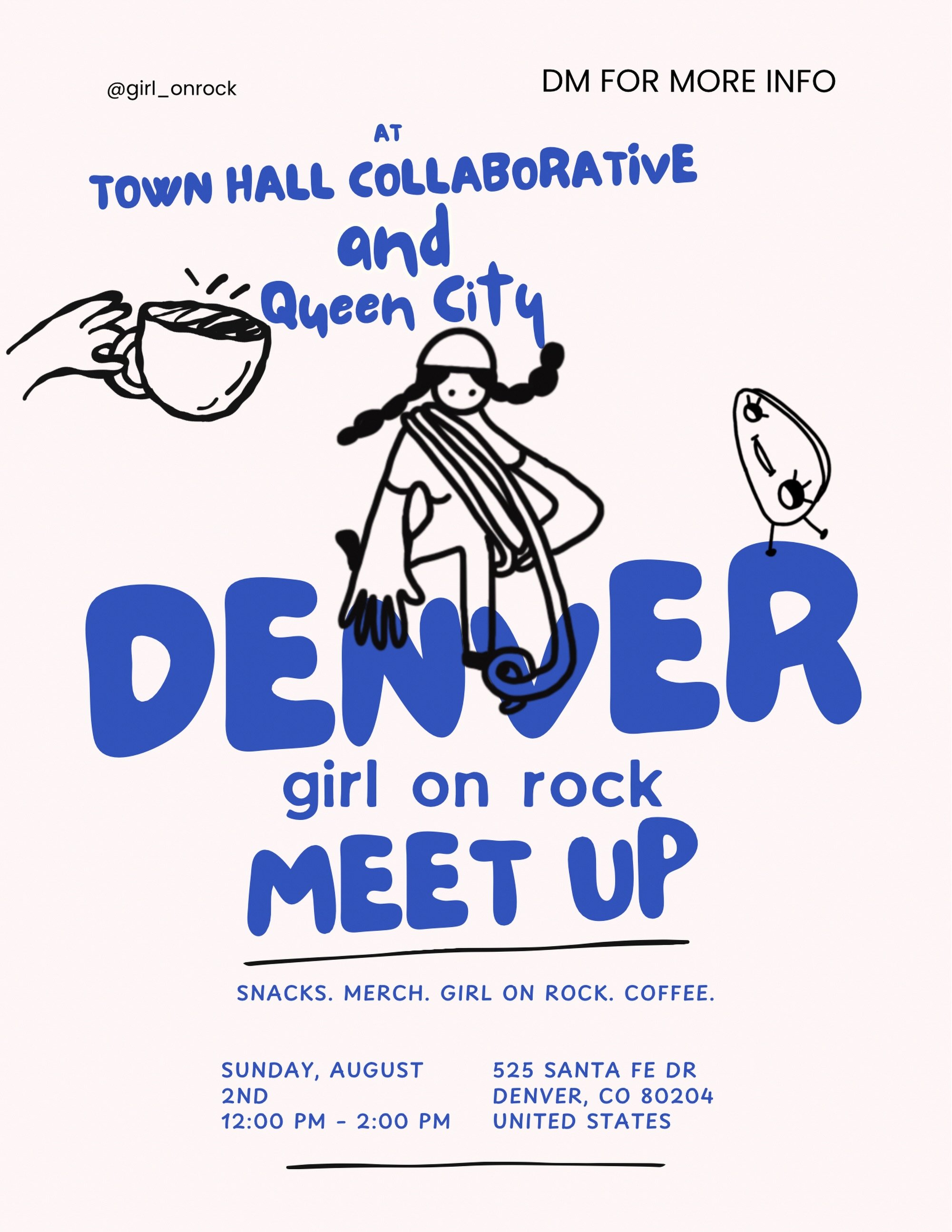 Our first meet up!!!! 8/2 12:00PM - 2:00PM at @townhallcollaborative @queencitycoffee 

There&rsquo;s going to be coffee, girl on rock pop-up merch, free snacks, hangs, rad gals, come find some new climbing partners and Denver community!! 

#adventur