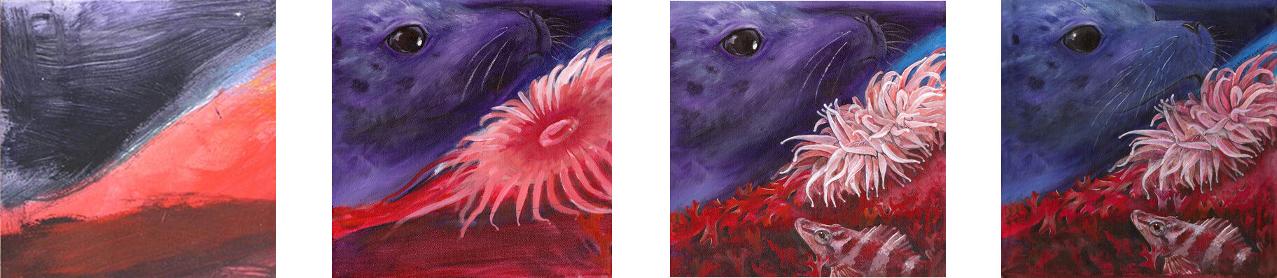 How was each tile made? These 4 images show the progress for tile #166. Every artist received an image (left), they were instructed to replicate the colors and pattern of the tile without knowing the final image.