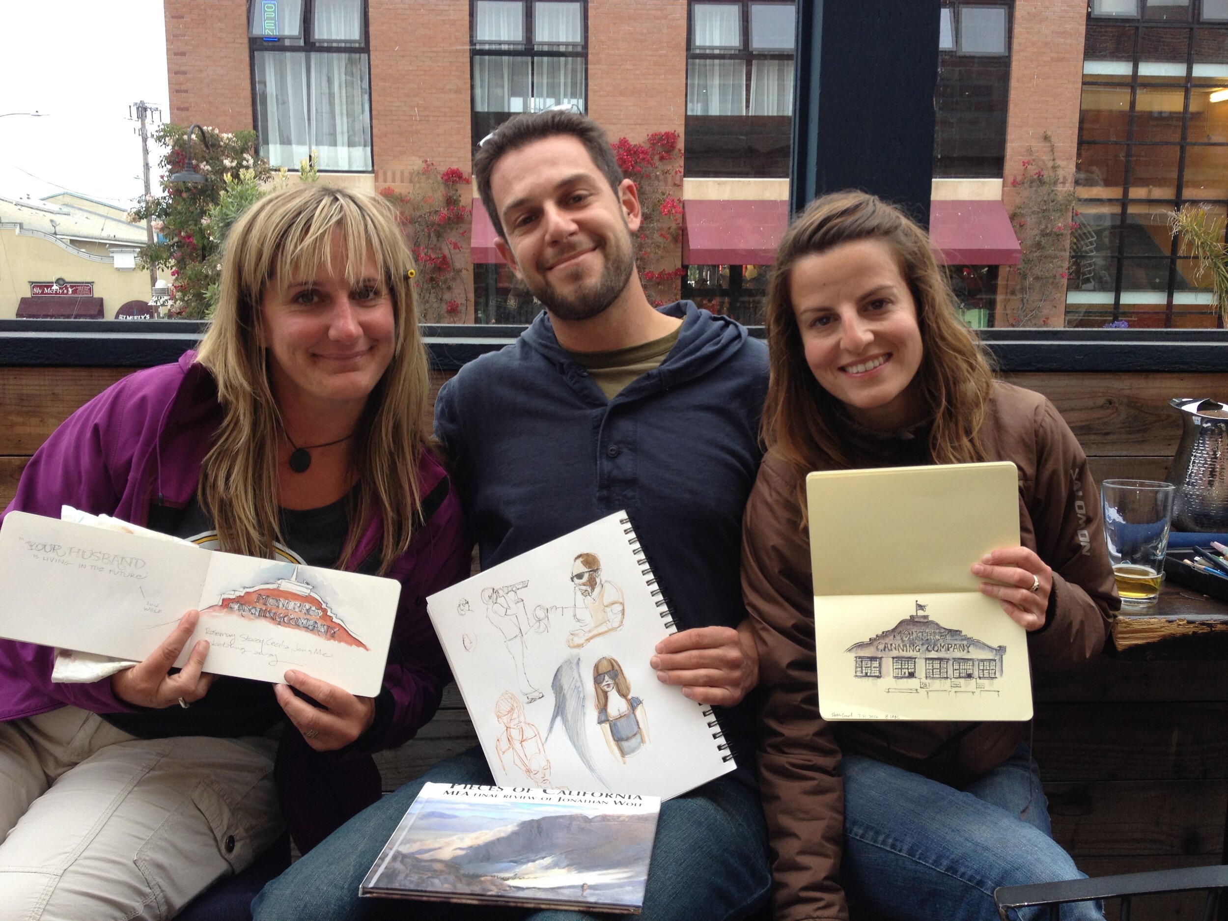 Me, Jon and Cecilia (Rosemary and Stacey not pictured) doing a little sketch crawl at Cannery Row Brewing Company, July 27, 2012
