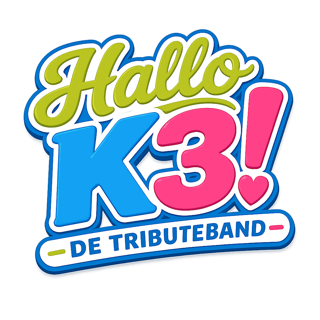Het kleurrijke logo van 'Hallo K3! De Tributeband'.