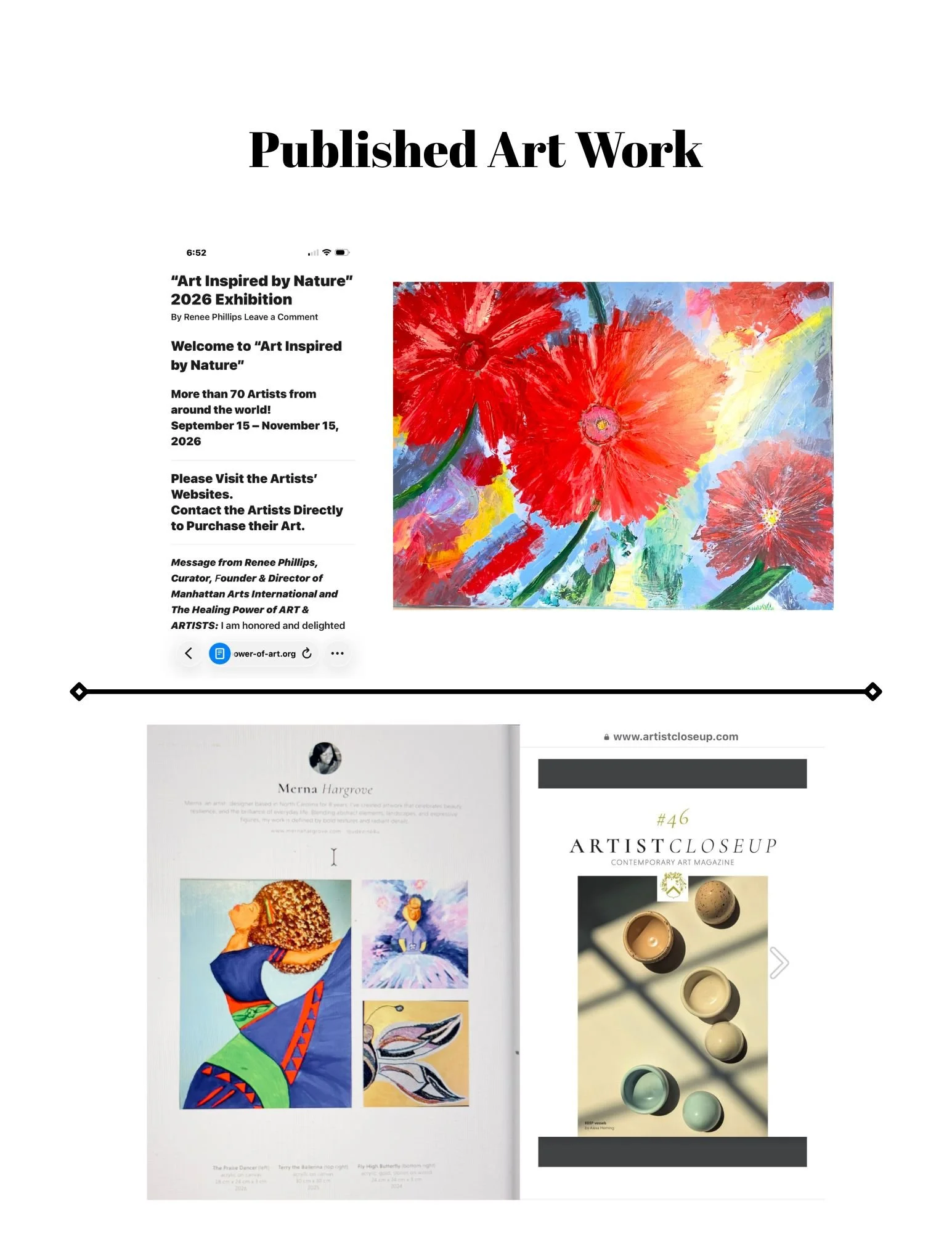 Congratulations to Merna Hargrove Published Artwork, including a colorful     abstract floral painting, & unique contemporary artwork in two different art magazines.