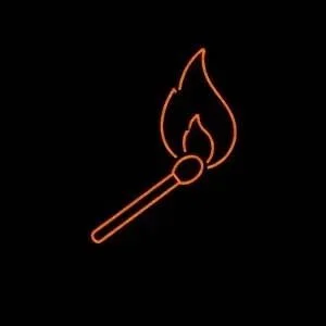 Neon sign of a matchstick with a flame