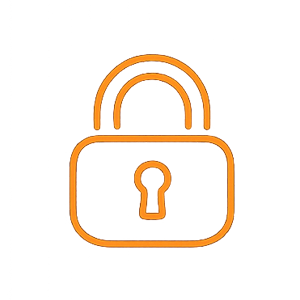 Orange neon outline of a padlock with a keyhole