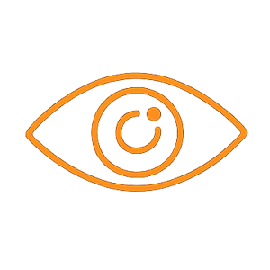 An eye-shaped icon with a clock and gears inside, symbolizing vision and surveillance.