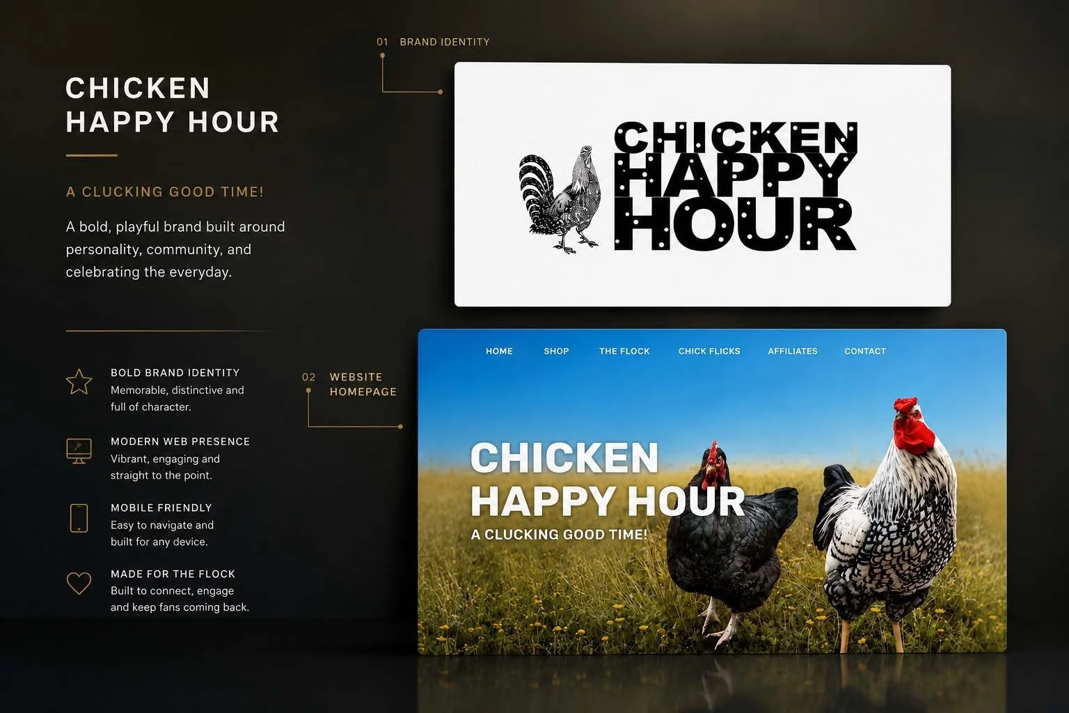  Chicken Happy Hour 
 Branding • Logo Design • Website • Ecommerce 