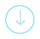 Blue outline down arrow inside a circle