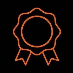 An orange medal ribbon icon on a black background