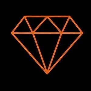 Orange geometric diamond shape on a black background.
