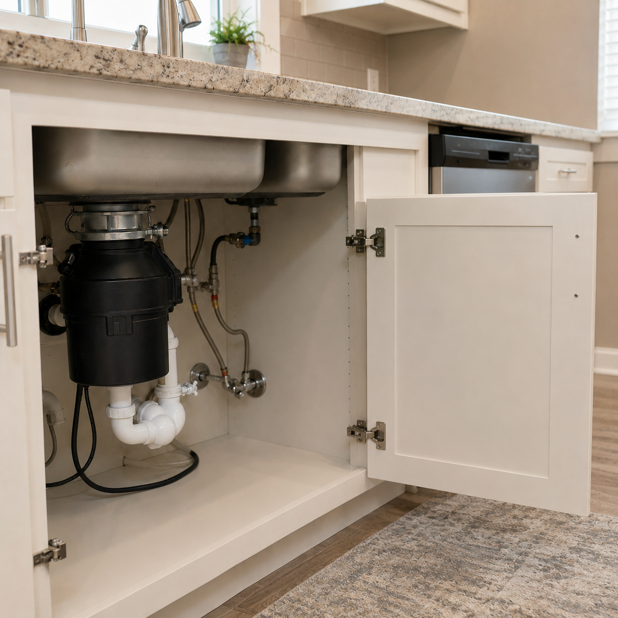 Kitchen sink plumbing and garbage disposal installation in Pensacola, Florida kitchen