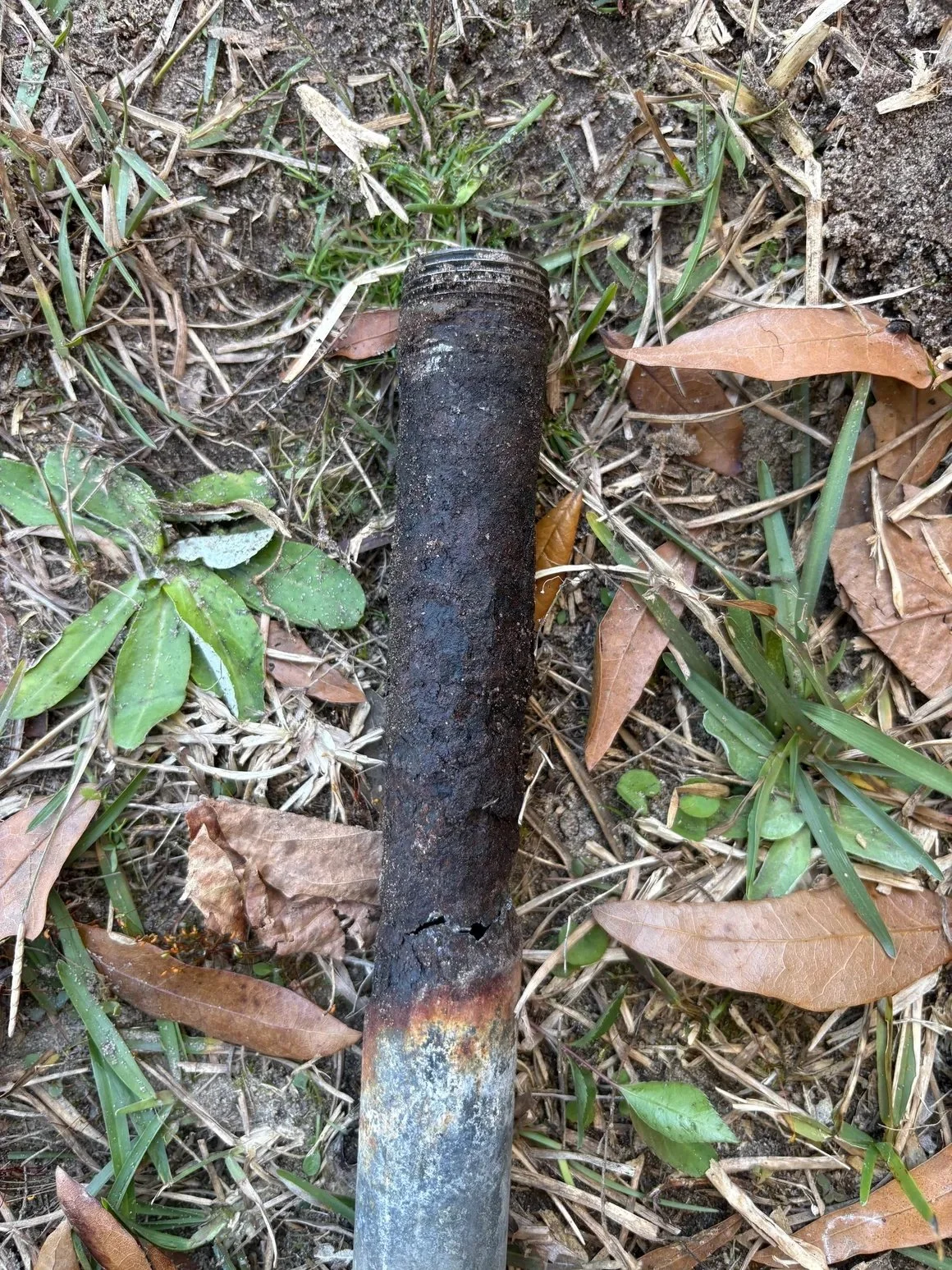 Severely corroded steel gas pipe removed during a gas line repair in Pensacola, Florida