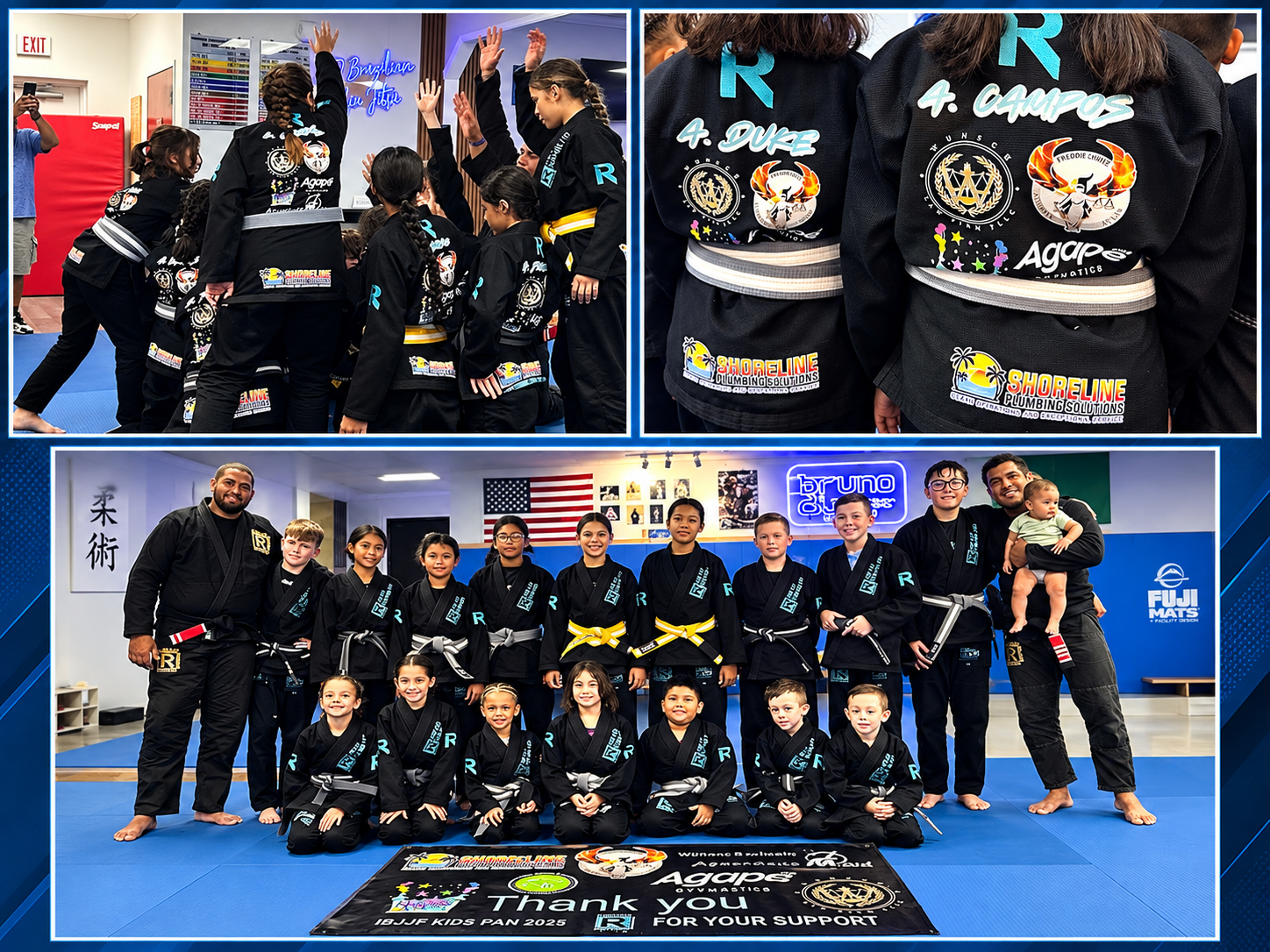 Kids team at Diego Ramalho Brazilian Jiu Jitsu sponsored by Shoreline Plumbing Solutions in Pensacola, Florida