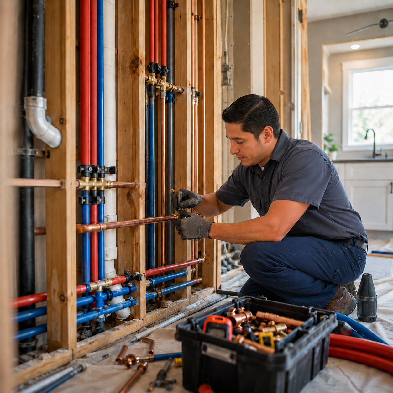 Shoreline Plumbing technician installing new water lines during a whole-home repiping project in Pensacola, Florida