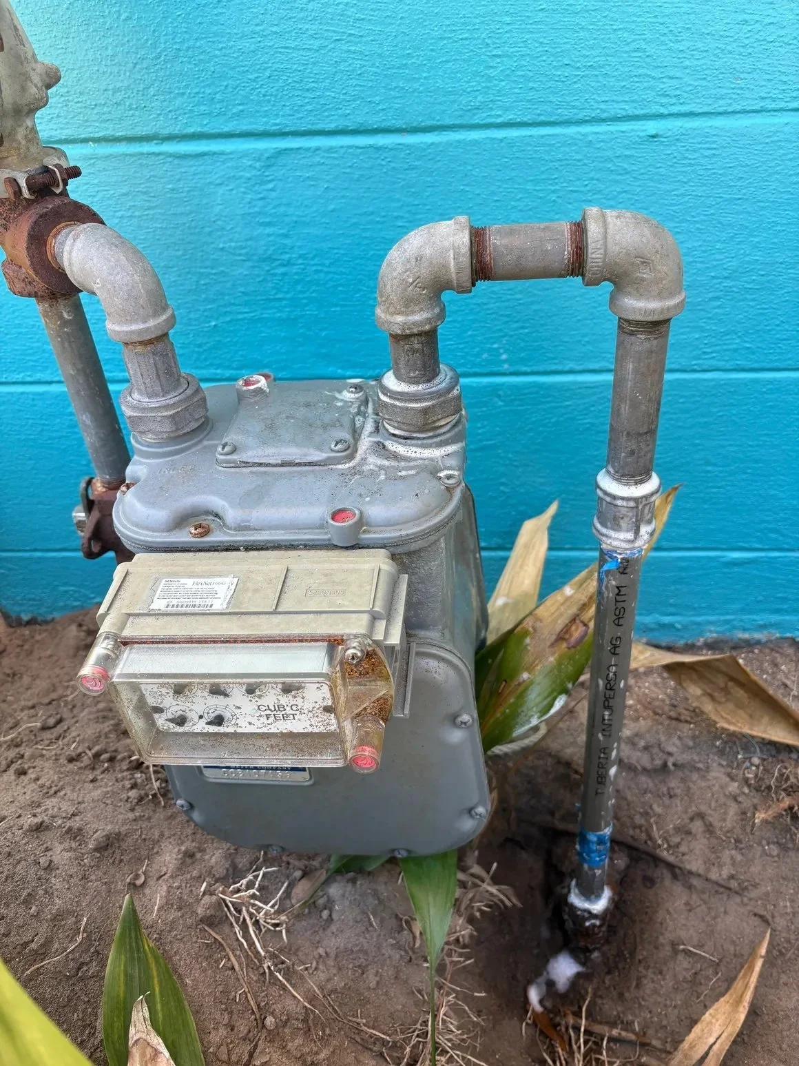 Natural gas meter and approved exterior gas piping installed in Pensacola, Florida