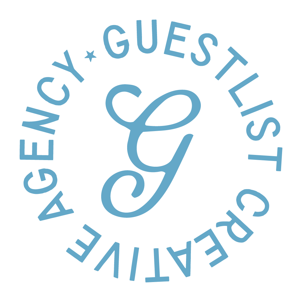 Circular logo with the words 'Are DIY GUEST TILL' and 'PRE-ATTIC' written around the circle in blue font, with a stylized cursive 'G' in the center.