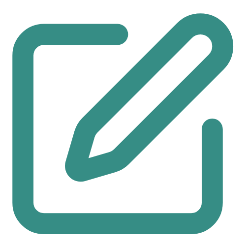 Icon of a pencil inside and a square outline, representing editing or writing.