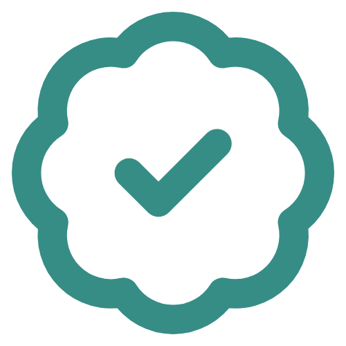 A badge with a checkmark inside, representing verification or approval.