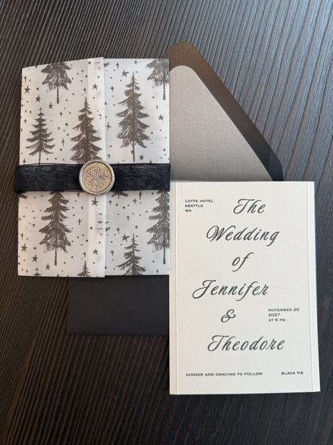 Black modern winter wedding invitation