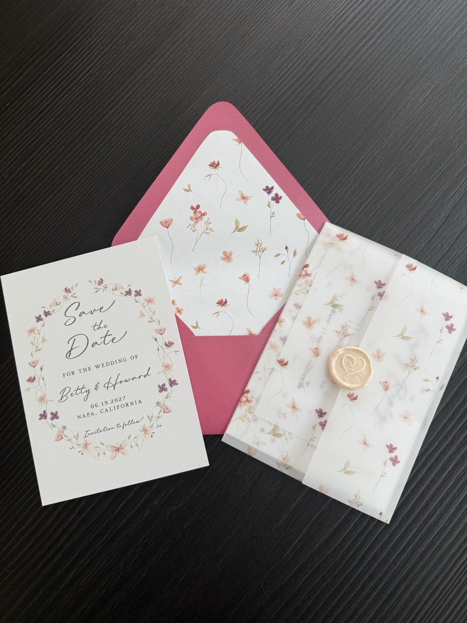 Pink floral romantic wedding invitation