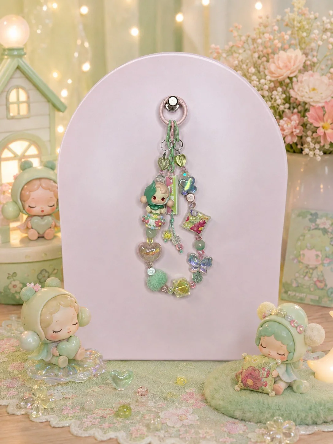Mint Skullpanda Floral Phone Charm