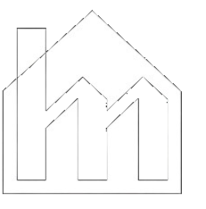 A black and white logo featuring stylized uppercase letters 'L', 'M', and 'H' within a house-shaped outline.