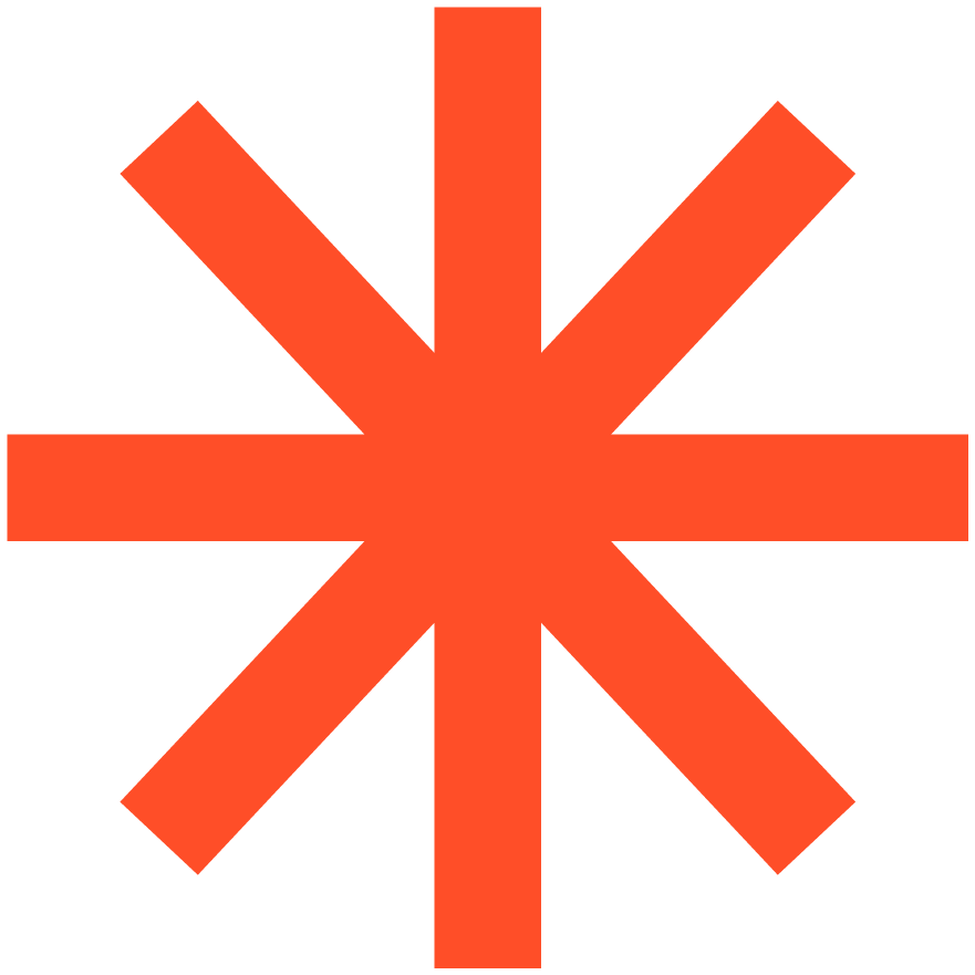Orange asterisk symbol with eight spokes on a black background, a Sol Sisters brand icon.