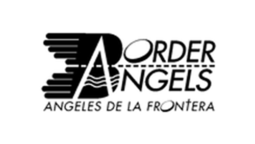 Logo with a stylized black eagle with wings, the text 'Border Angels' and 'Angeles de la Frontera' beneath.