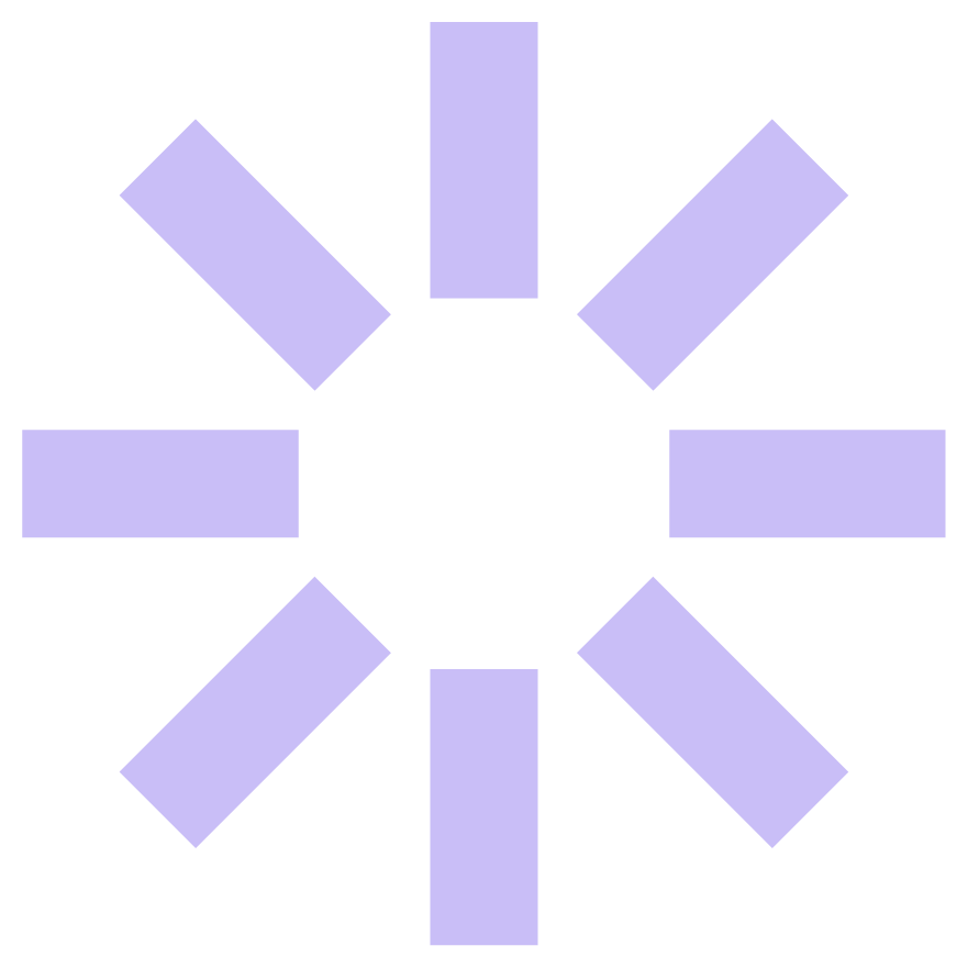 A symmetrical geometric design with eight lavender rectangles arranged in a circular pattern around a blank center, a Sol Sisters brand icon.